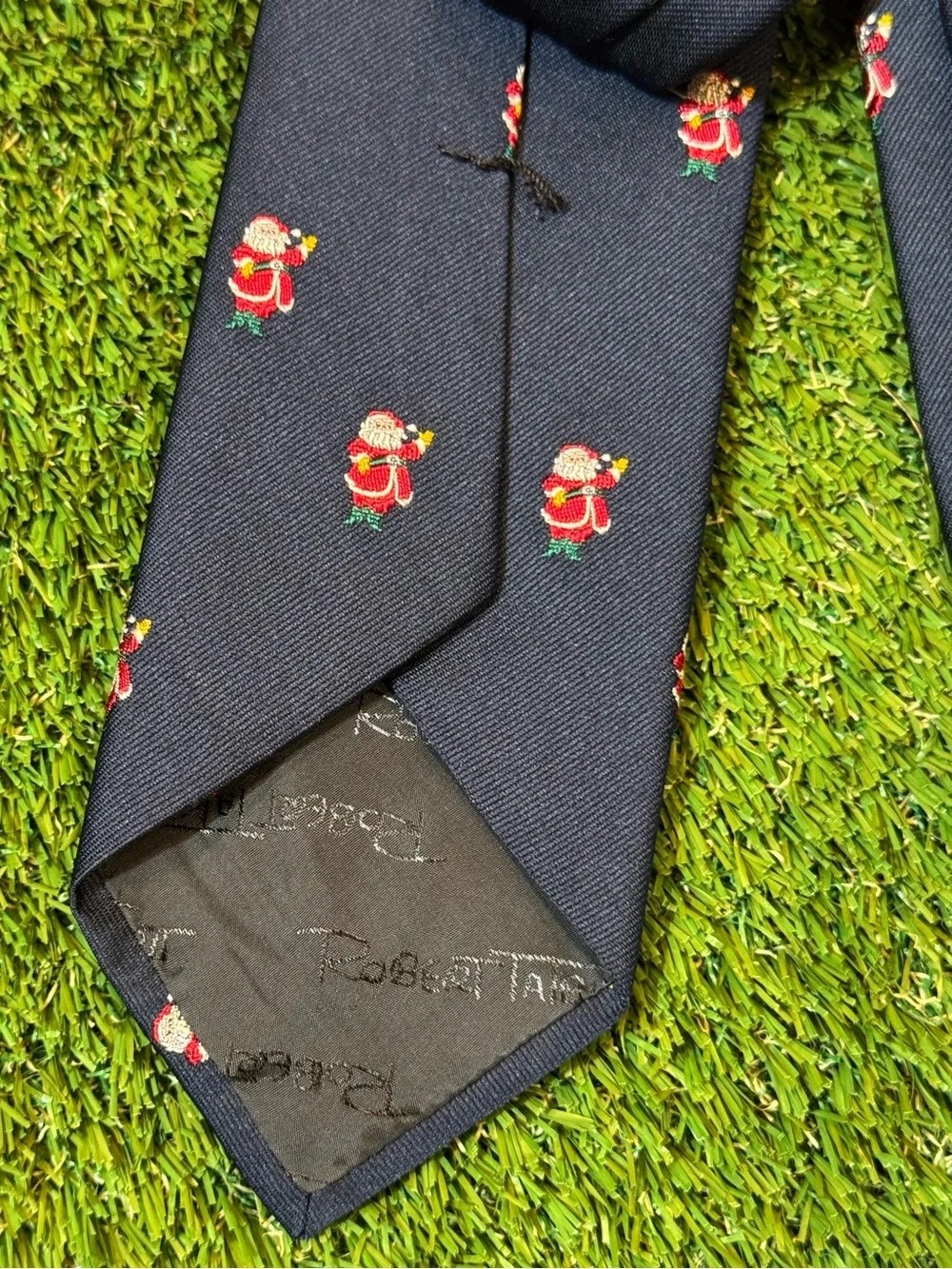 Vintage VTG Atkinson's California Christmas Xmas Santa Clause Navy‎ Blue Tie